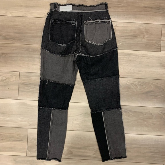 Maniere De Voir Patchwork Black Gray Frayed Jeans - Picture 3 of 4